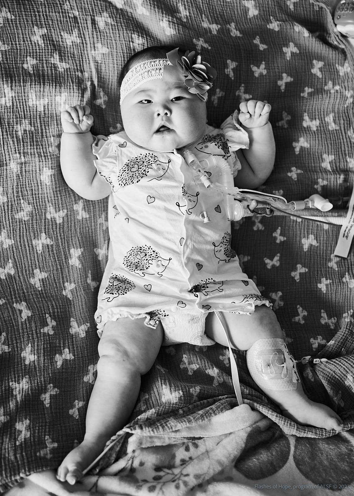 Black and white of Constance staring